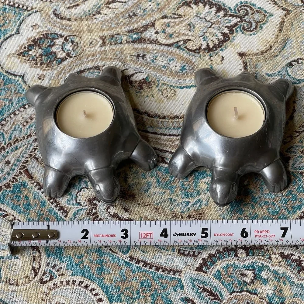 Restoration Hardware Two metal turtle candle holders with tea lights